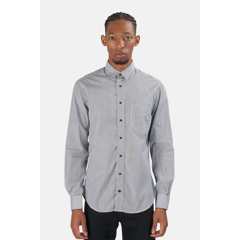 Stripe Pinpoint Button Down Black/White