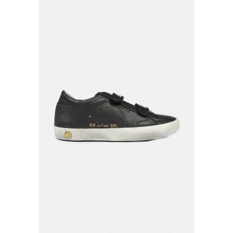 Kids Old School Low Top Sneaker Black Leather