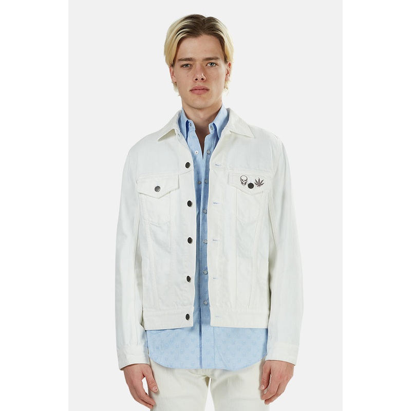Denim Jacket Skull/Leaf Pattern White
