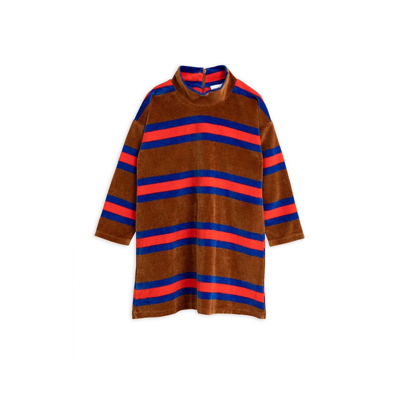 Mini Rodini Velour Stripe Long Sleeve Dress