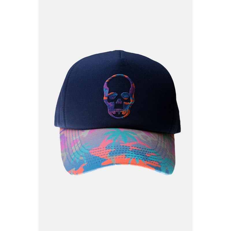 Skull Embroidered Cap Blue|OS