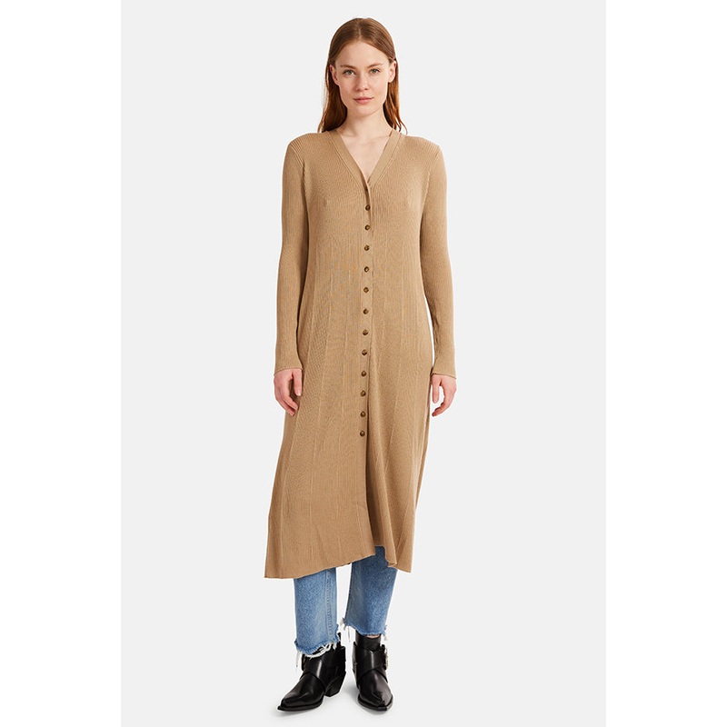 Wool Rib Long Cardigan Light Brown