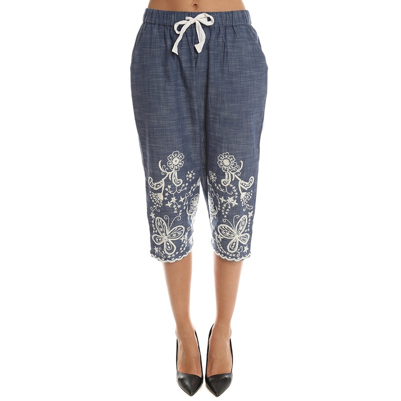 Sea Hand Stitched Cropped Pant