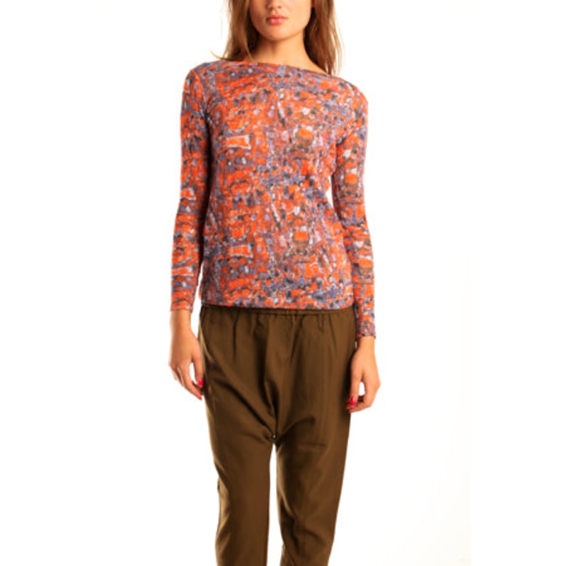 SUNO Long Sleeve Boatneck in Red/Blue Stained Glass