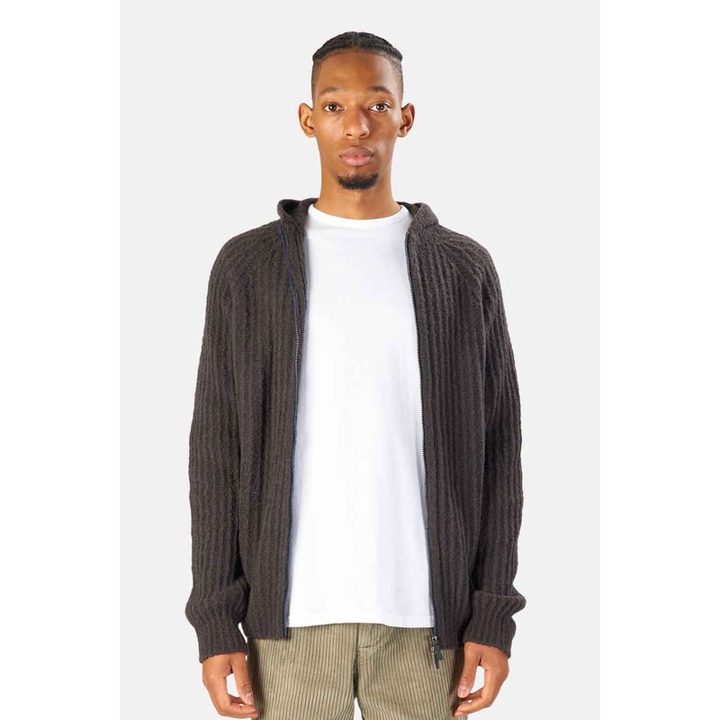 Chunky Rib Zip Hoodie Charcoal