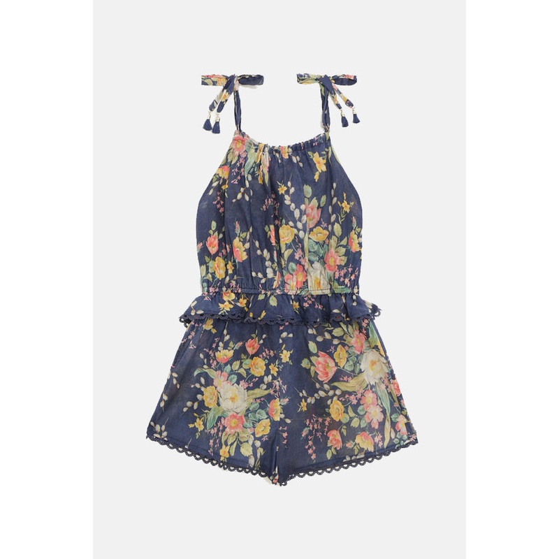 Kids Zinnia Tie Playsuit Cobalt Floral
