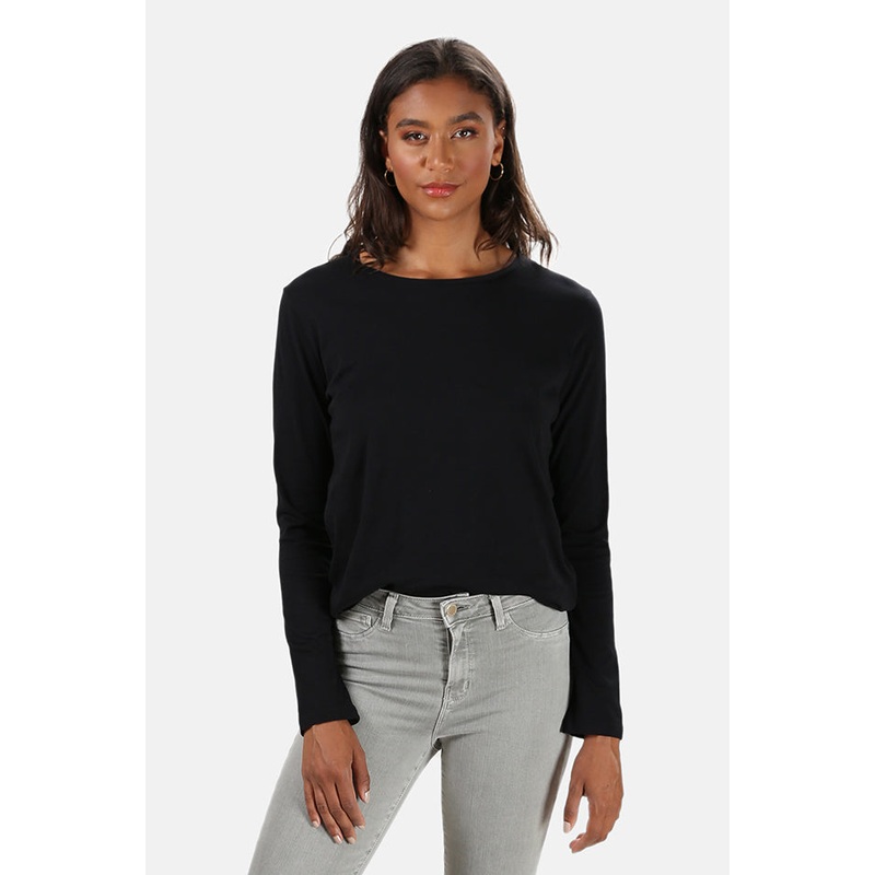 Black Majestic Filatures Cotton Silk Touch Long Sleeve Tee