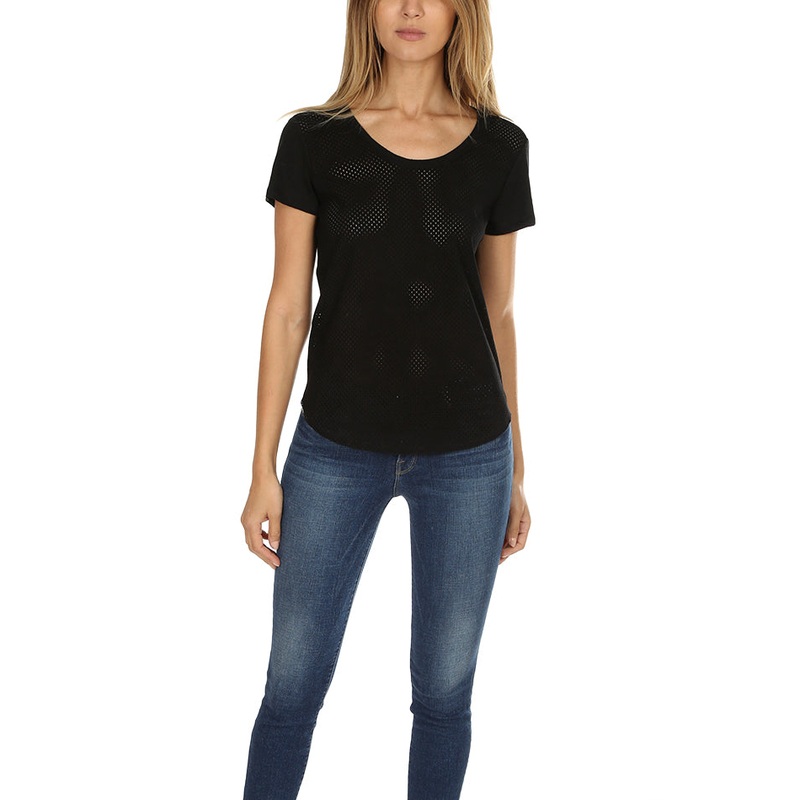 Black Majestic Filatures Leather Scoop Neck Tee