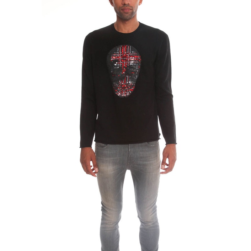 Black Markus Lupfer Tartan Sequin Skull Jumper