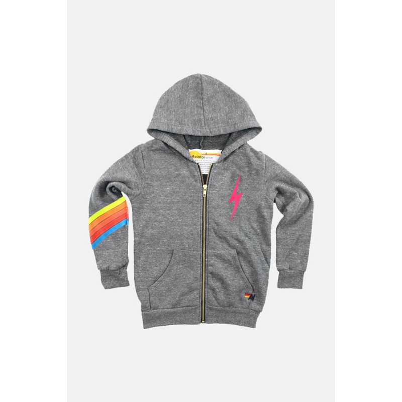 Kids Bolt Chevron 5 Zip Hoodie Heather/Neon Rainbow