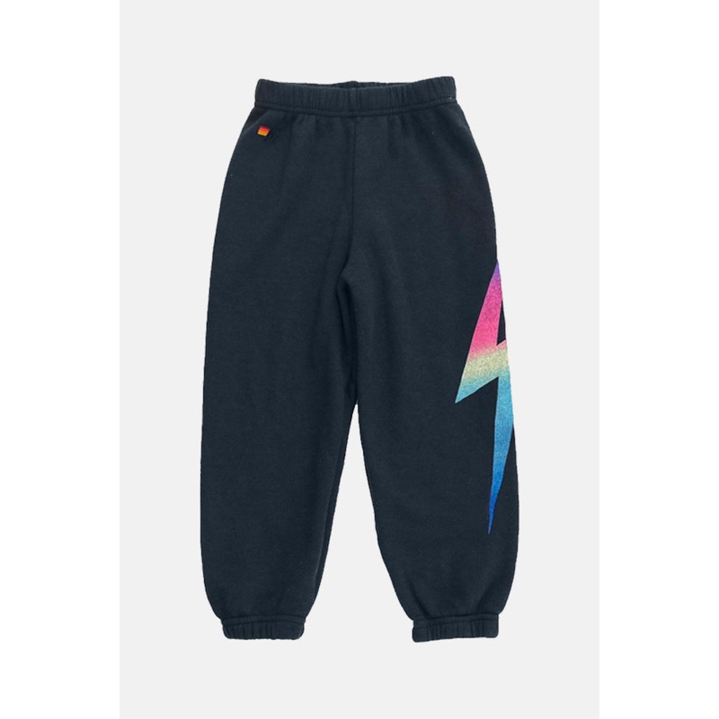 Kids Bolt Print Sweatpants Charcoal/Rainbow Pink