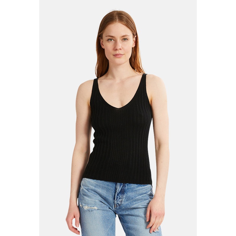 Ribbed Cashmere Tank Black|XS|S|M