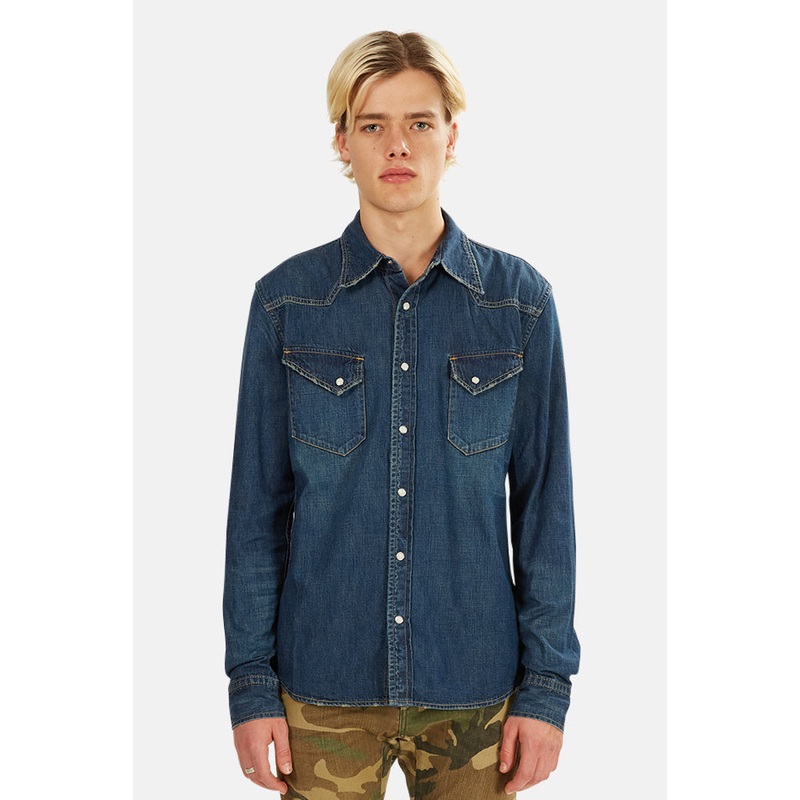 Blue Remi Relief Denim Western Shirt