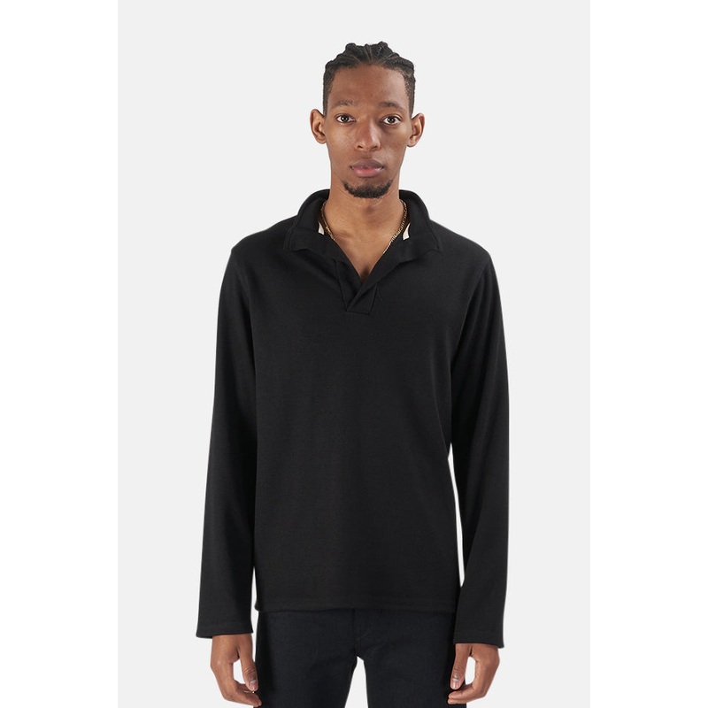 Twill Knit Pop Collar Black|S|M|L|XL|XXL