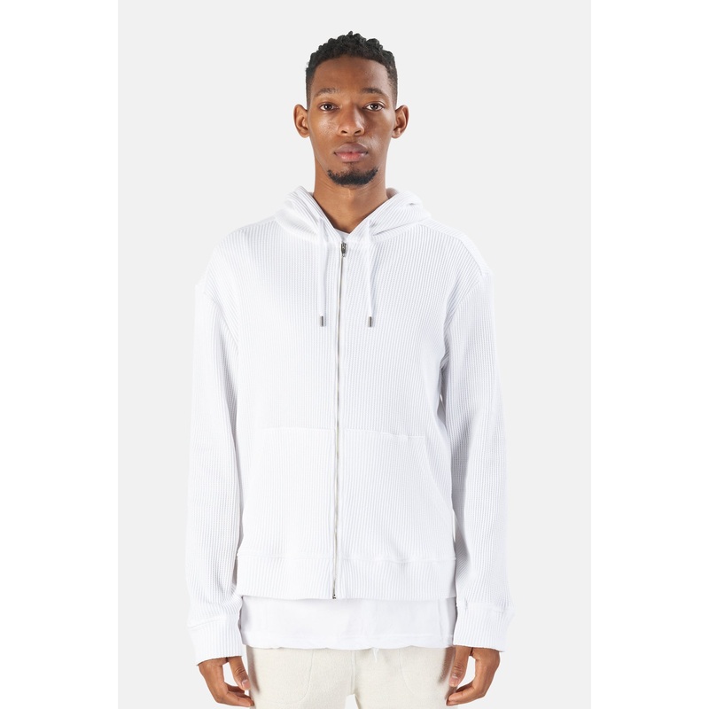 Waffle Zip Hoodie White|S|M|L|XL