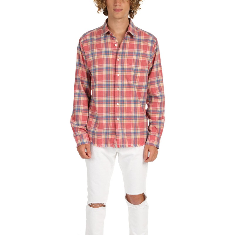 Dark Pink FRAME Fray Hem Flannel