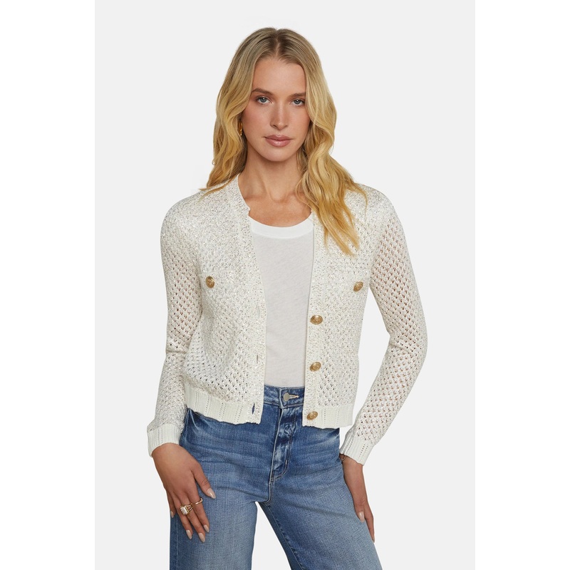 Blanca Sequin Cardigan Ivory/Gold
