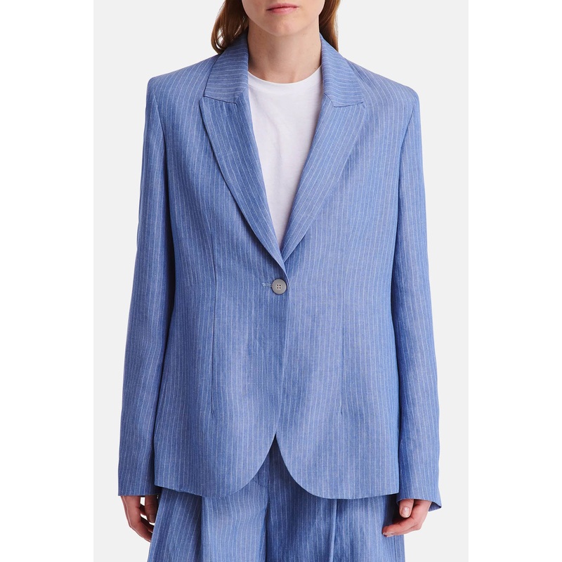 Dinner Jacket in Linen Stripe Indigo White