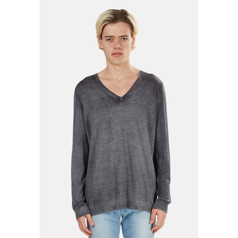 Grey Avant Toi Cashmere Destroyed V Neck