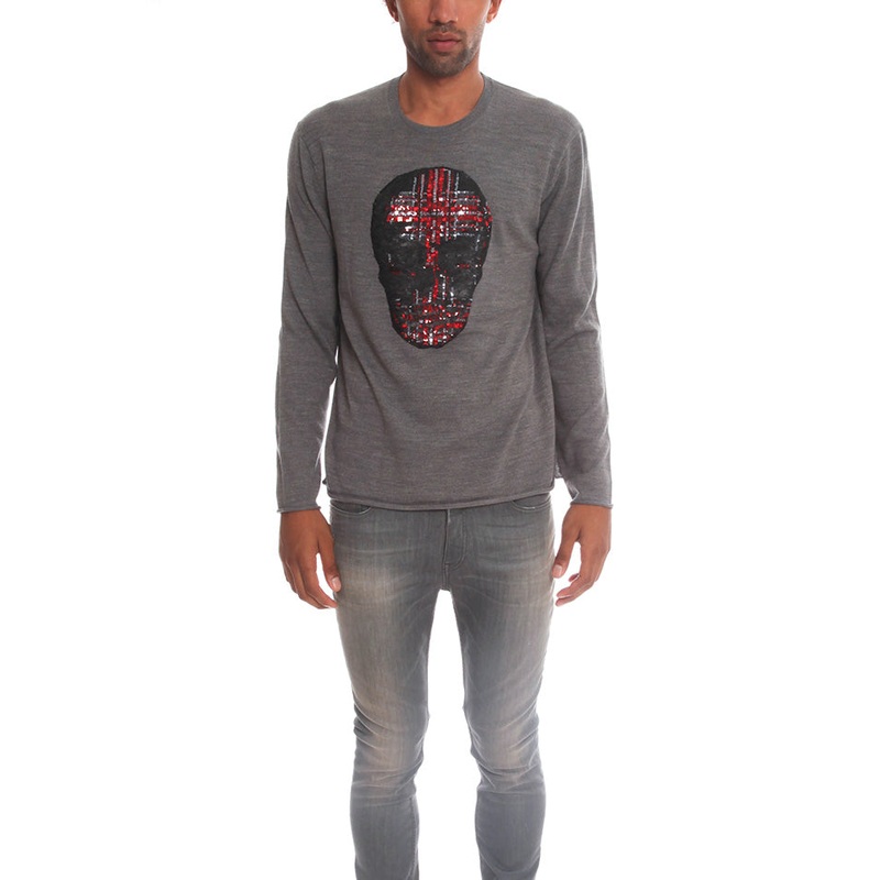 Grey Markus Lupfer Tartan Sequin Skull Jumper