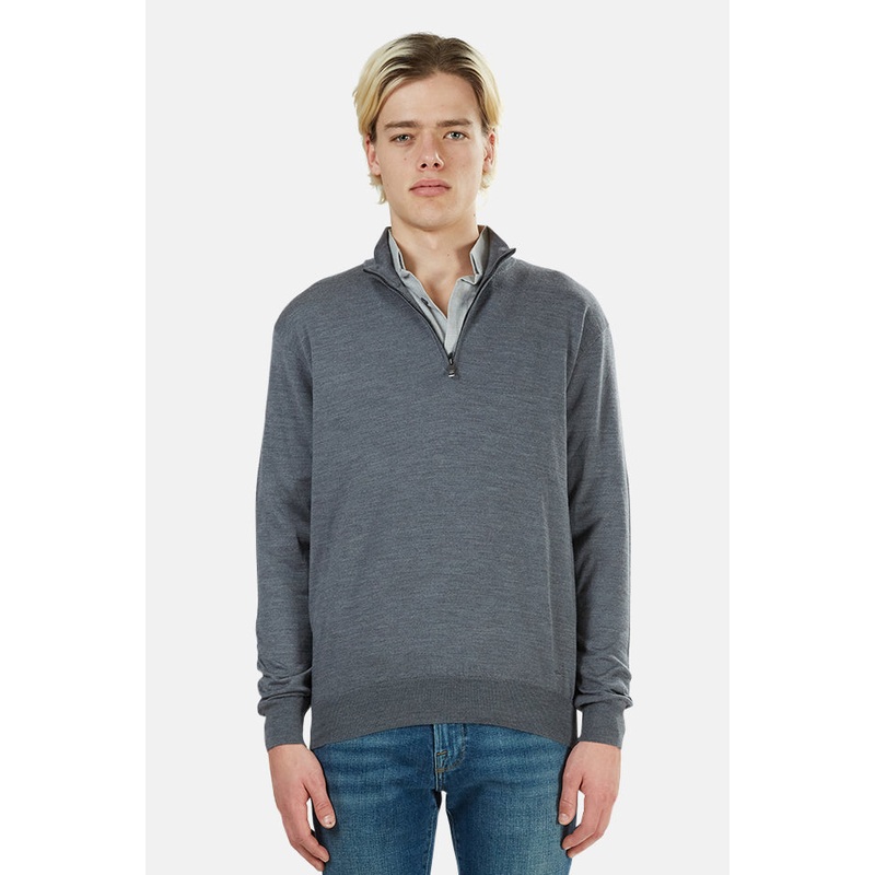 Grey Paul & Shark Mock Neck Half Zip Sweater