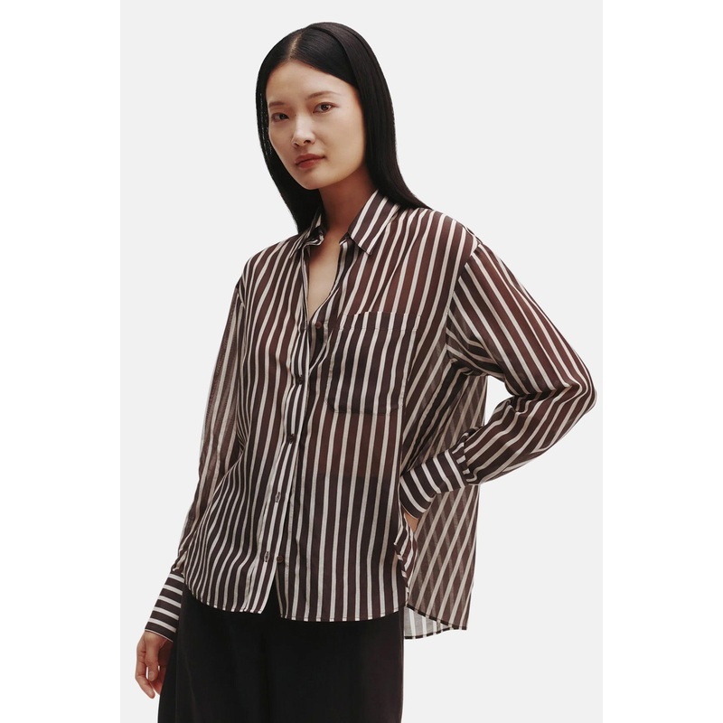 Joey Silk Shirt Hot Fudge/Turtle Dove Stripe
