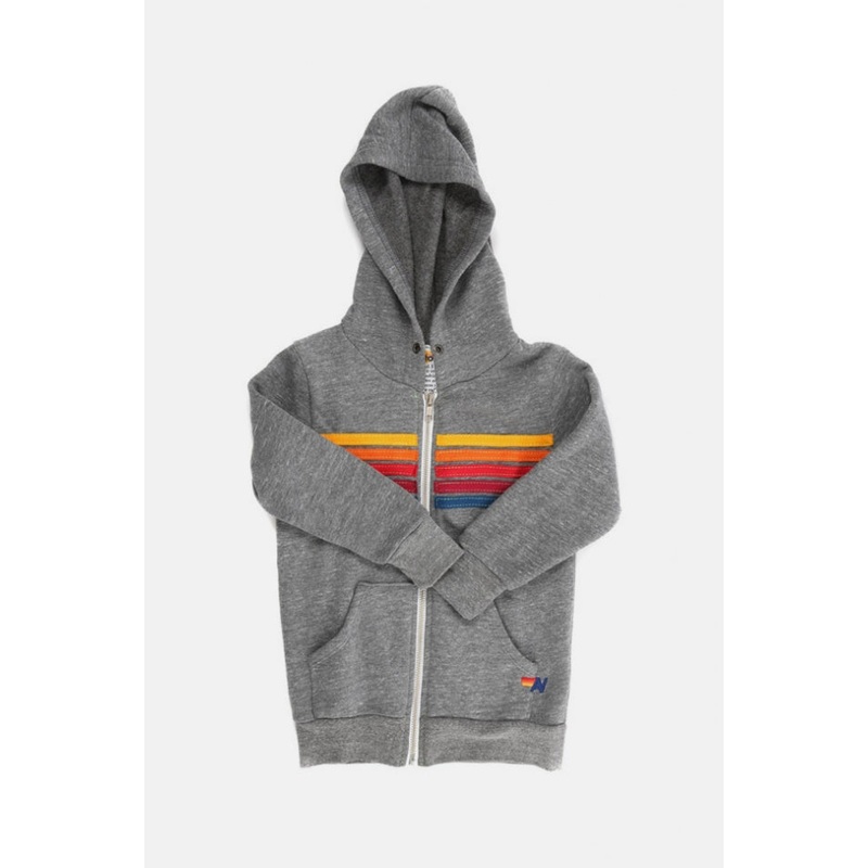 Kids 5 Stripe Zip Hoodie Heather Grey