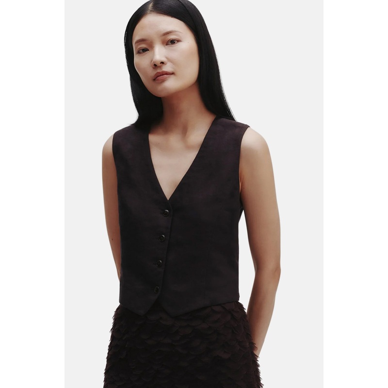 Kikis Linen Vest in Dark Chocolate