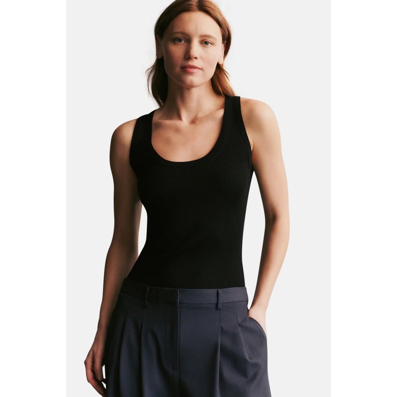 Merino Wool Knit Tank Top Black