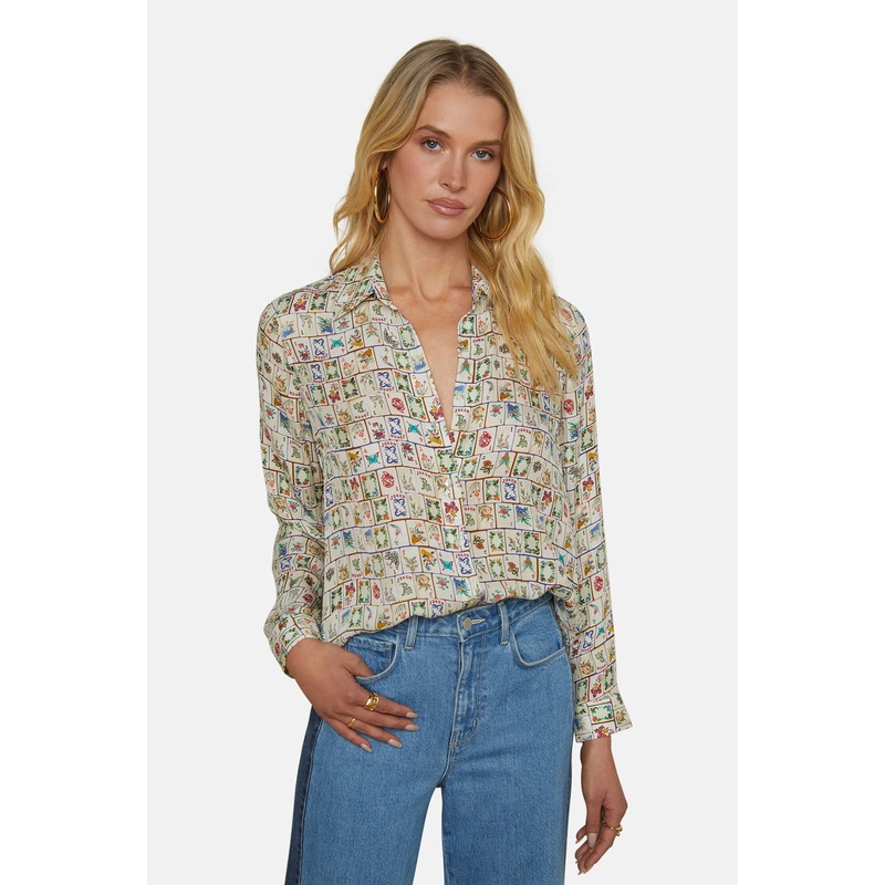 Nina Silk Blouse White Multi Mahjong