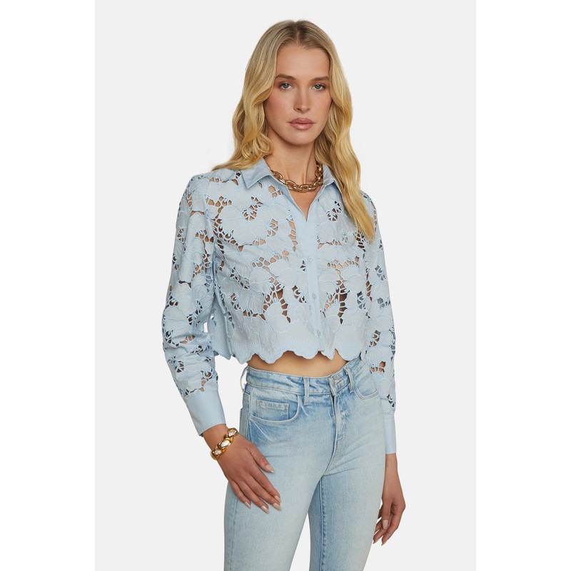 Seychelle Lace Cropped Blouse Blue Fog