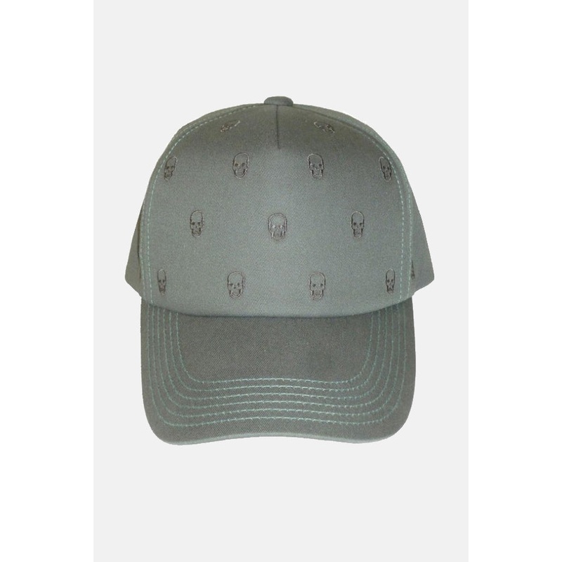 Tiny Skull Embroidered Cap Grey