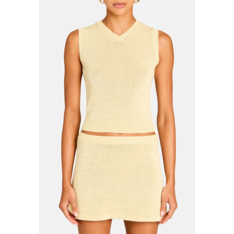 Bebe Knit Vest Top Pastel Yellow