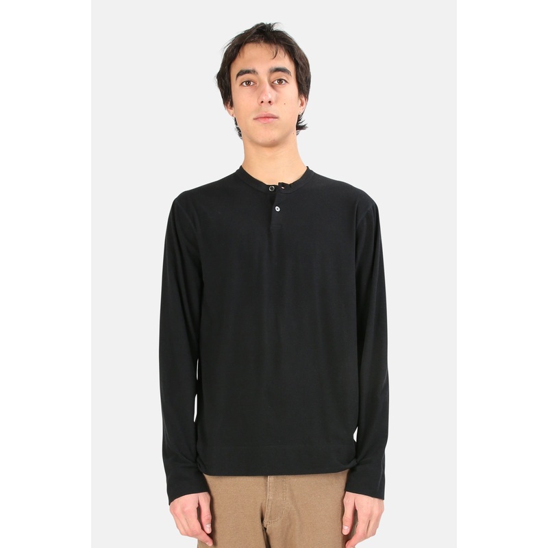 Brushed Stretch Jersey Henley Black