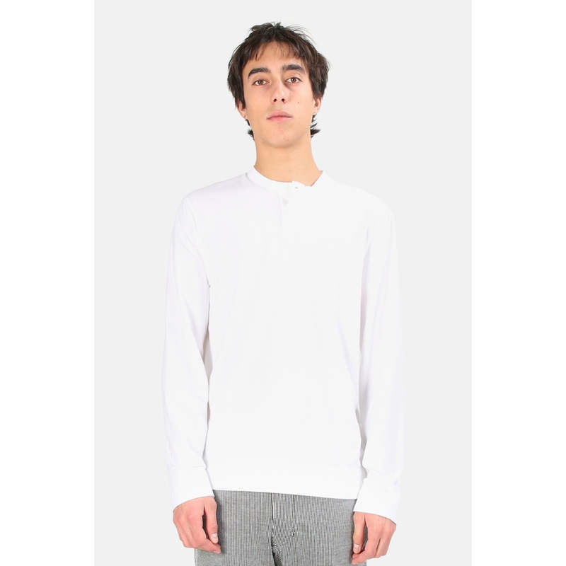 Brushed Stretch Jersey Henley White