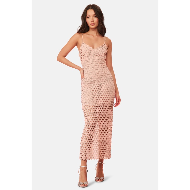 Lunaria Rhinestone Cotton Lace Maxi Dress Cherished Pink