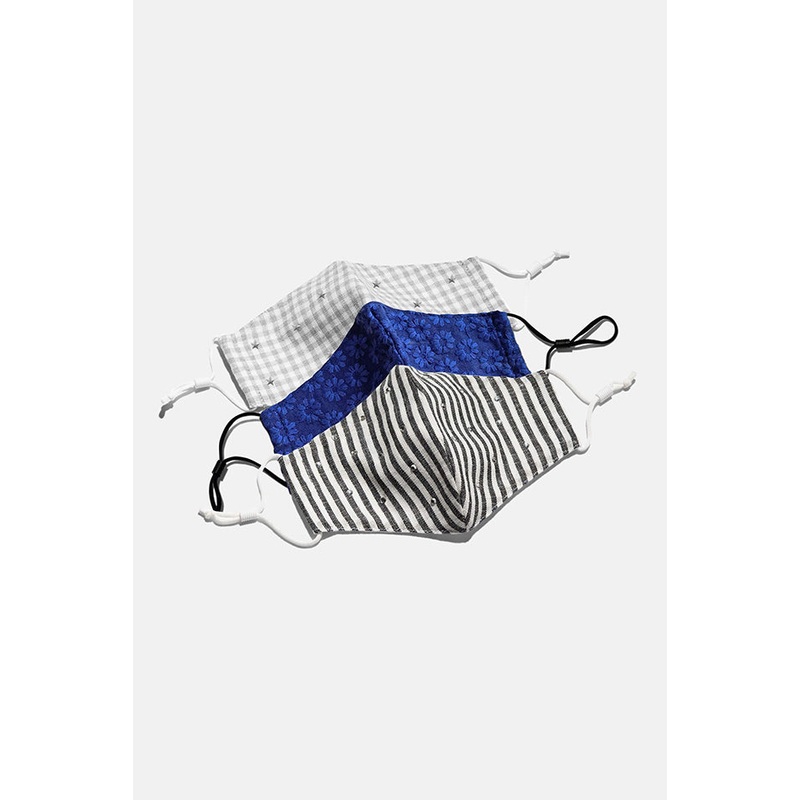 Lele Sadoughi Set of 3 Blk, Indigo, White Masks