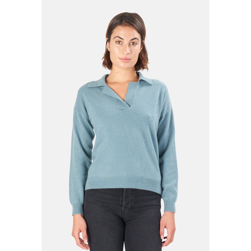 Long Sleeve V Neck Polo Cashmere Mist