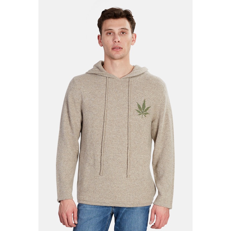 x Blue&Cream Leaf Cashmere Hoodie Oatmeal/Green