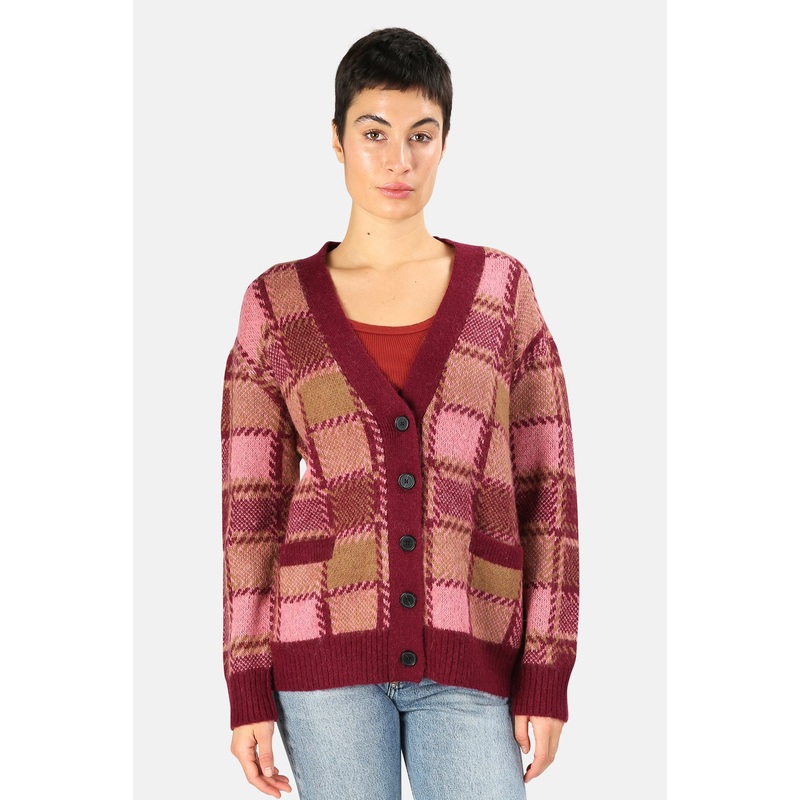 90s Oversized Cardigan Mulberry Plaid