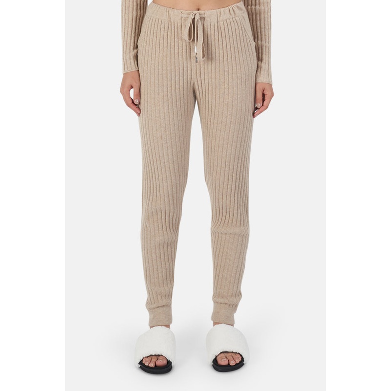 Abbey Lightweight Ribbed Cashmere Pants Beige