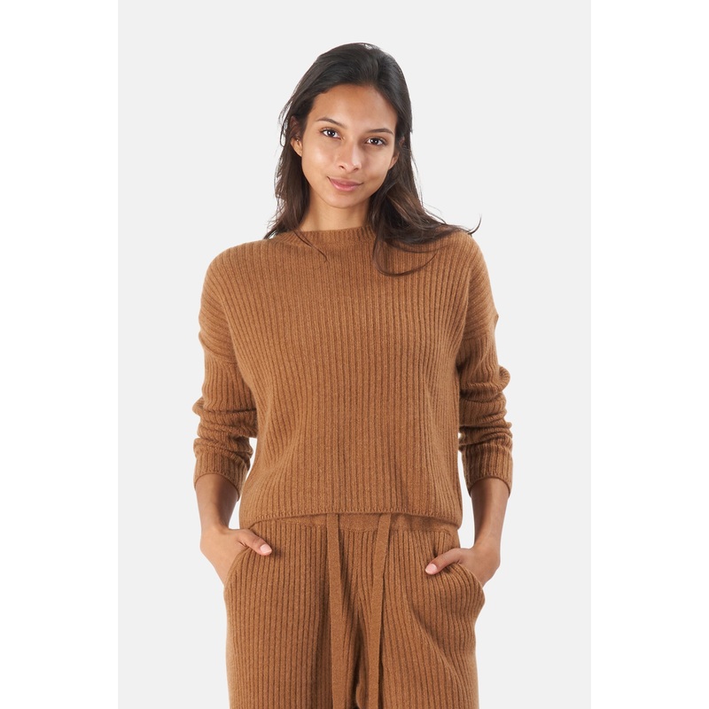 Chase Crop Cashmere Sweater Pecan Rust