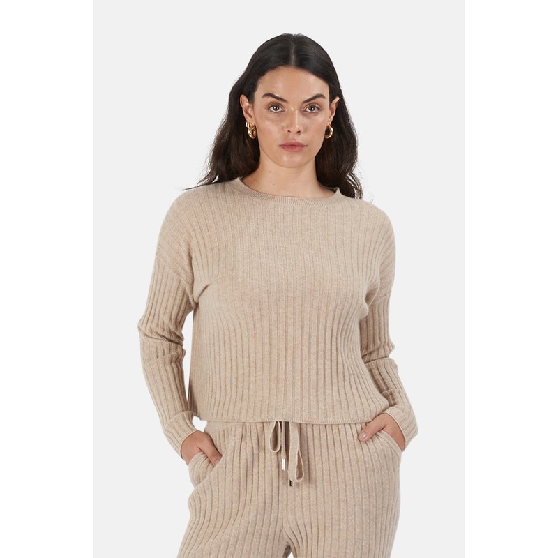 Francis Lightweight Ribbed Cashmere Sweater Beige
