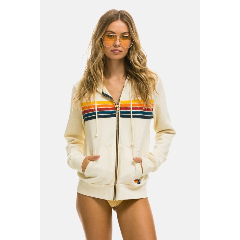 Women’s 5 Stripe Zip Hoodie Vintage White