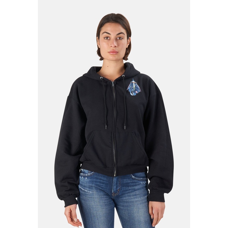 Cosmic Trip Crop Zip Hoodie Black
