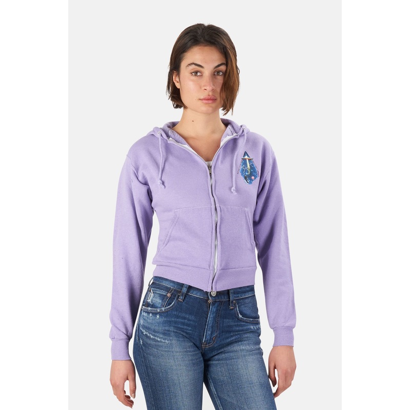 Cosmic Trip Crop Zip Hoodie Purple