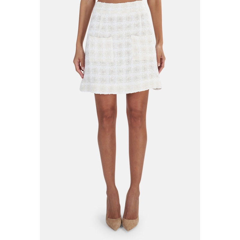 Cropped Tweed Skirt White|M