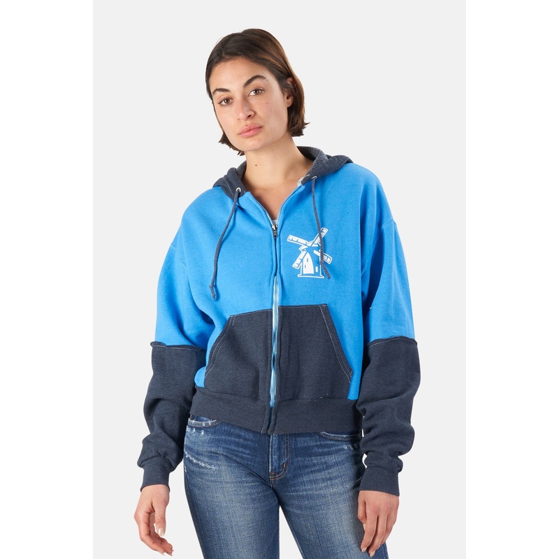 Japanese Windmill Colorblock Crop Hoodie Sky Blue/Navy