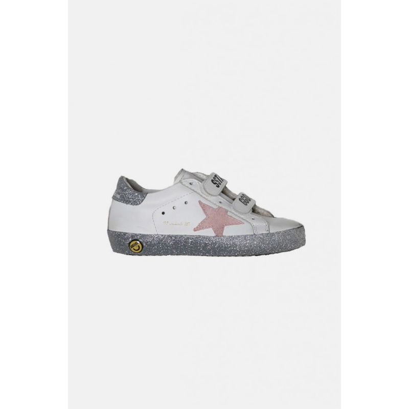 Kids Old School Low Top Sneaker White/Pink Star/Glitter Sole