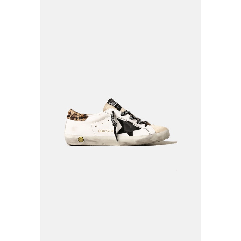 Kids Super-Star Low Top Sneaker White/Leopard Heel/Black Star